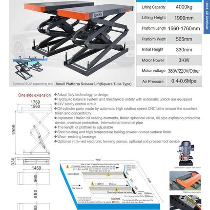 ลิฟท์กรรไกร ลิฟท์เอ็กซ์  แบบฝังพื้น สำหรับงานซ่อมช่วงล่าง รุ่น SL-4.0 B