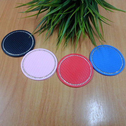 🔥พร้อมส่ง🔥แผ่นรองแก้วซิลิโคน กันลื่น กันน้ําร้อนลวก ประดับพลอยเทียม ขนาดเล็ก แบบพกพา อุปกรณ์เสริม สําหรับตกแต่งภายในรถยน