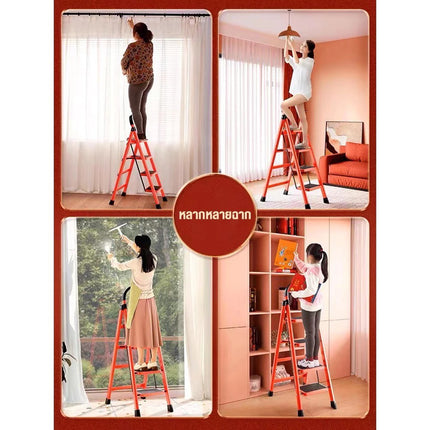 🔥พร้อมส่ง🔥บันได พับได้ อลูมิเนียม รับน้ำหนักได้ 100KG ( 7ชั้น) แดง / ดำ บันไดพับได้ Folding stairs สินค้าในไทย