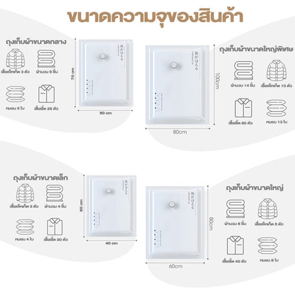 🔥พร้อมส่ง🔥 ถุงสูญญากาศ เก็บเสื้อผ้าผ้าห่มผ้านวมจัดเก็บของกระชับพื้นที่แพ็คของเดินทางถุงใส่เสื้อผ้าพกพา ราคา/ชิ้น