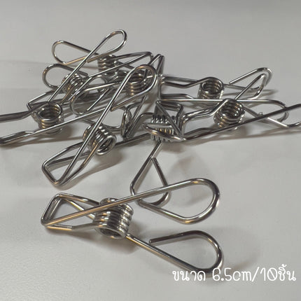🔥พร้อมส่ง🔥ไม้หนีบผ้า ตัวหนีบผ้า หนีบขดลวด กิ๊บหนีบผ้า คลิปหนีบผ้า สแตนเลส แพ็ค10ชิ้น 4/5/6ซม. ราคา/10ชิ้น สินค้าในไทย