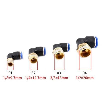 ข้อต่อลม งอ 90องศา เกลียวนอก เสียบสายลม 2 ทาง ฟิตติ้งต่อสายลม PL6-12 สินค้าพร้อมส่งในไทย