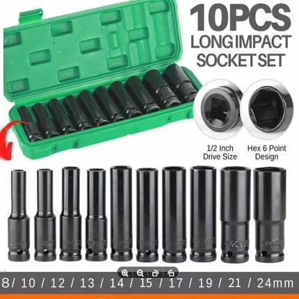 🚚พร้อมส่ง🚚10 ตัว/ชุด ชุดประแจไฟฟ้า Hex Shank ลูกบล็อกยาว ชุดลูกบล็อกยาว ชุดบล็อก ชุดประแจไฟฟ้า 1/2'' 4หุน