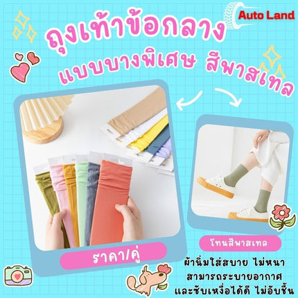 🔥พร้อมส่ง🔥ถุงเท้า ถุงเท้าข้อกลาง สีโทนพาสเทล ผ้าเบาสบาย ไม่อับชื้น ถุงเท้าน่ารัก มินิมอล ผ้านิ่ม ราคา/คู่ สินค้าในไทย