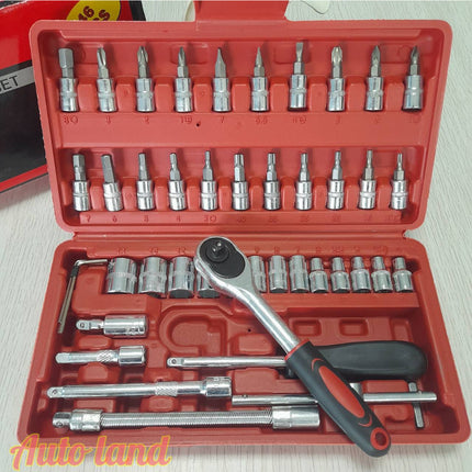 ชุดประแจ ชุดลูกบล็อกอเนกประสงค์ 46ชิ้น ขนาด 1/4" พร้อมกล่อง กันกระแทก ไขควง ชุดหัวเปลี่ยน สินค้าพร้อมส่งในไทย