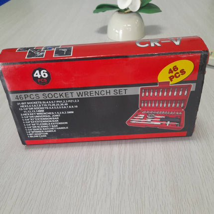 ชุดประแจ ชุดลูกบล็อกอเนกประสงค์ 46ชิ้น ขนาด 1/4" พร้อมกล่อง กันกระแทก ไขควง ชุดหัวเปลี่ยน สินค้าพร้อมส่งในไทย