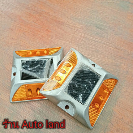 🚚พร้อมส่ง🚚ไฟถนน หมุดปักถนน ไฟหมุดถนน ไฟส่องพื้น โซล่าเซลล์ 6 LED ไฟกระพริบ แข็งแรง ทนทาน รุ่นแบนแสงสีเหลือง สินค้าในไทย