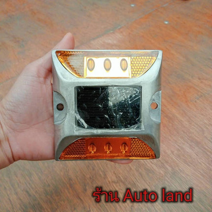 🚚พร้อมส่ง🚚ไฟถนน หมุดปักถนน ไฟหมุดถนน ไฟส่องพื้น โซล่าเซลล์ 6 LED ไฟกระพริบ แข็งแรง ทนทาน รุ่นแบนแสงสีเหลือง สินค้าในไทย