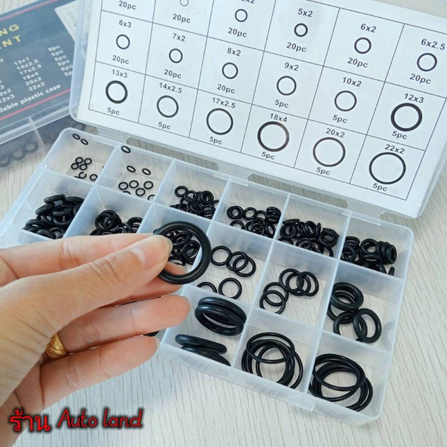🔥พร้อมส่ง🔥 โอริงยางสีดำ 225 ชิ้น/ชุด, แหวนยาง 18 ขนาด, ชุดโอริง สินค้าในไทย